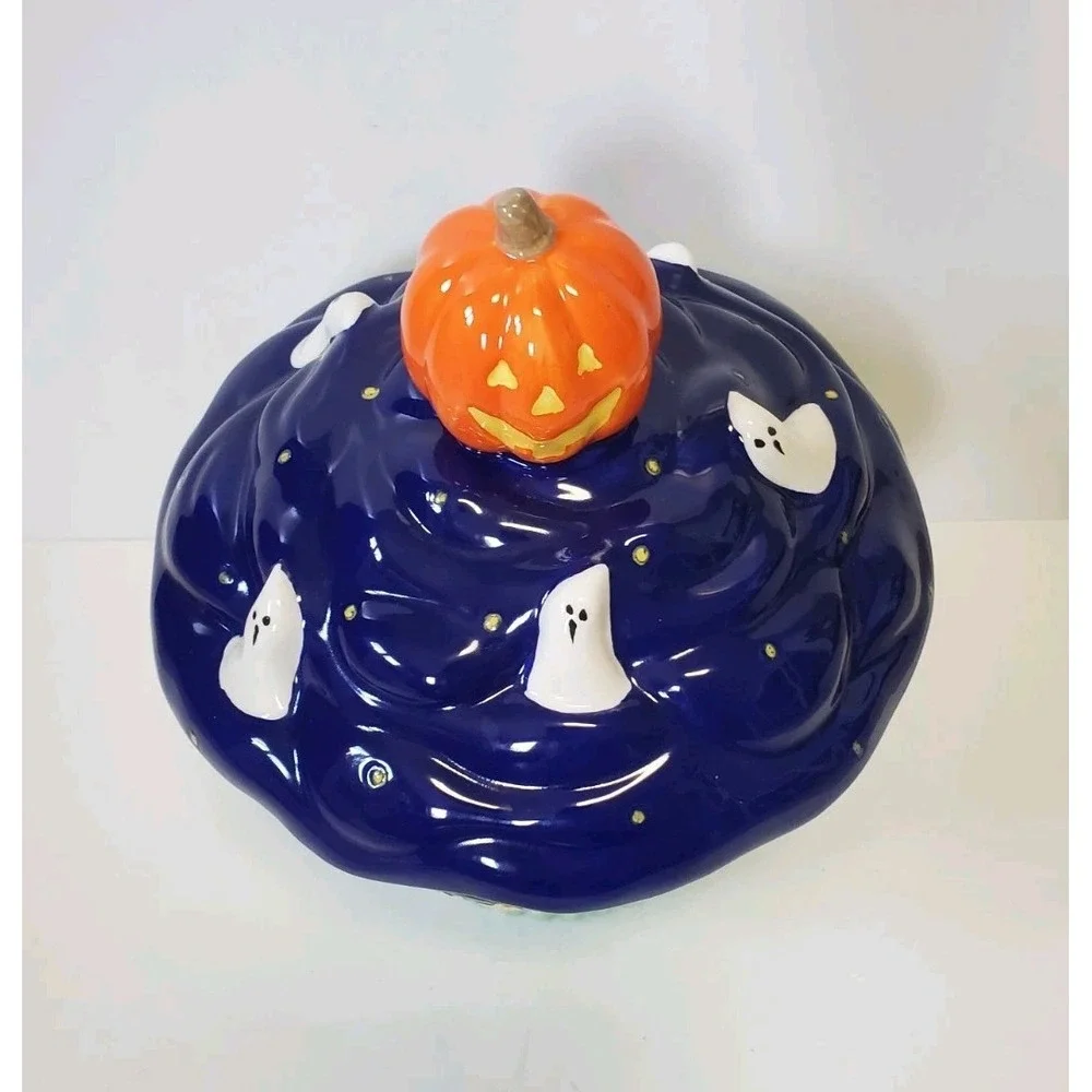 Halloween Cupcake Cookie Jar Canister Ghost Pumpkin Purple Green Candy